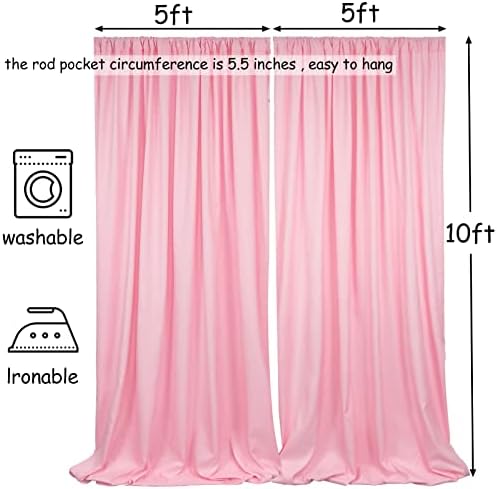 10x10ft Pink Polyester Backdrop Curtain 2 Panels Party Wedding in 5x10FT 2pcs in Pink, alternate view 4