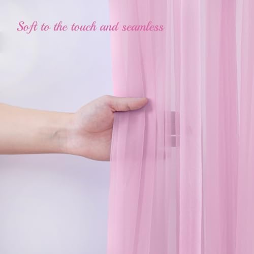 10x10ft Pink Tulle Backdrop Curtain with Lights String for Parites, Sheer Backdrop Drapes for Baby Shower, alternate view 2