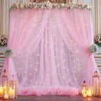 10x10ft Pink Tulle Backdrop Curtain with Lights String for Parites, Sheer Backdrop Drapes for Baby Shower, alternate view 6