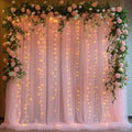10x10ft Pink Tulle Backdrop Curtain with String Lights, Wrinkle-Free Sheer Wedding Backdrop for Birthday