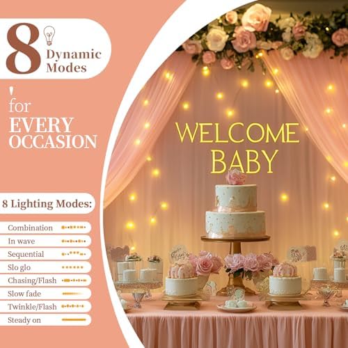 10x10ft Pink Tulle Backdrop Curtain with String Lights, Wrinkle-Free Sheer Wedding Backdrop for Birthday, alternate view 4