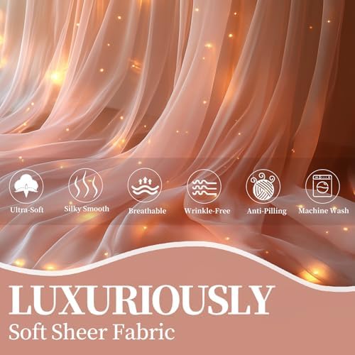 10x10ft Pink Tulle Backdrop Curtain with String Lights, Wrinkle-Free Sheer Wedding Backdrop for Birthday, alternate view 5
