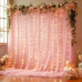 10x10FT Pink Wrinkle Free Backdrop Curtains with Lights String for Parties - Photo Curtain Backdrop with Lights
