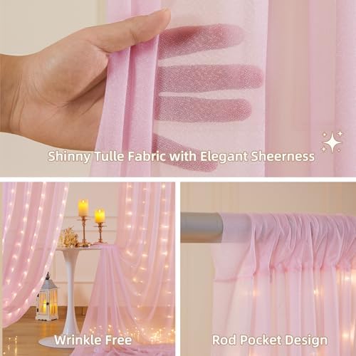10x10FT Pink Wrinkle Free Backdrop Curtains with Lights String for Parties - Photo Curtain Backdrop with Lights, alternate