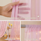 10x10FT Pink Wrinkle Free Backdrop Curtains with Lights String for Parties - Photo Curtain Backdrop with Lights, alternate