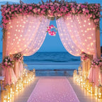 10x10FT Pink Wrinkle Free Backdrop Curtains with Lights String for Parties - Photo Curtain Backdrop with Lights, alternate