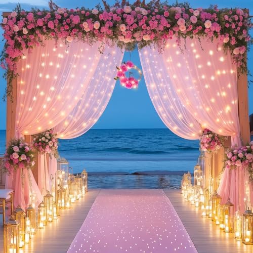 10x10FT Pink Wrinkle Free Backdrop Curtains with Lights String for Parties - Photo Curtain Backdrop with Lights, alternate
