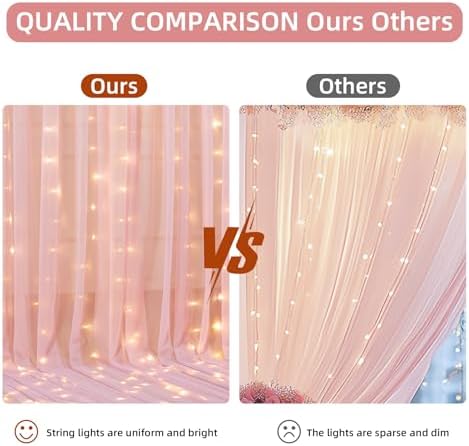 10x10FT Pink Wrinkle Free Backdrop Curtains with Lights String for Parties - Photo Curtain Backdrop with Lights, alternate