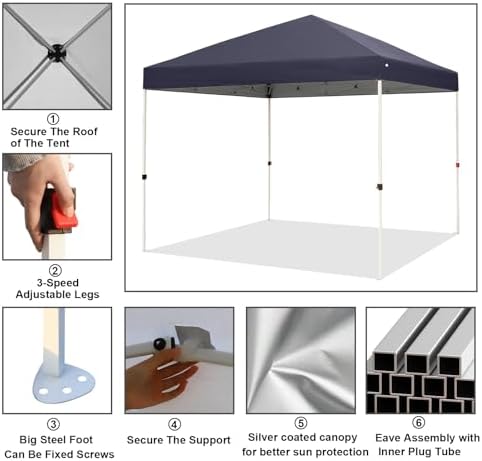 10x10ft Pop Up Canopy, Popup Outdoor Canopy Tent with Wheeled Carrying Bag, Portable Gazebo Shelter for Patio, alternate view
