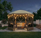 10x10FT Pop-up Canopy Shelter Tent with LED Light, 6-Sided Canopy Tent with Carry Bag and Stakes, Screen House