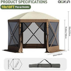 10x10FT Pop-up Canopy Shelter Tent with LED Light, 6-Sided Canopy Tent with Carry Bag and Stakes, Screen House, alternate