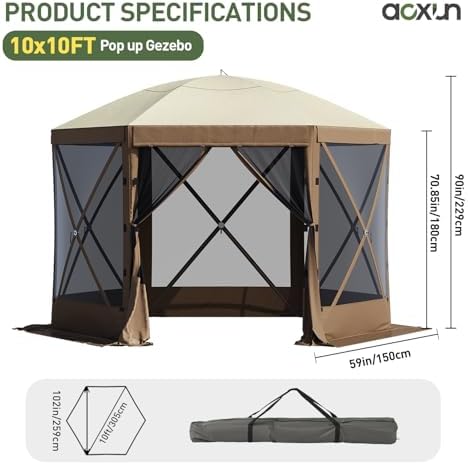 10x10FT Pop-up Canopy Shelter Tent with LED Light, 6-Sided Canopy Tent with Carry Bag and Stakes, Screen House, alternate