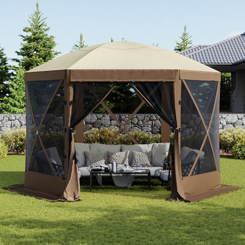 10x10FT Pop-up Canopy Shelter Tent with LED Light, 6-Sided Canopy Tent with Carry Bag and Stakes, Screen House, alternate