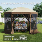 10x10FT Pop-up Canopy Shelter Tent with LED Light, 6-Sided Canopy Tent with Carry Bag and Stakes, Screen House, alternate