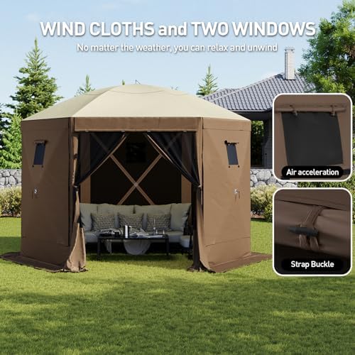 10x10FT Pop-up Canopy Shelter Tent with LED Light, 6-Sided Canopy Tent with Carry Bag and Stakes, Screen House, alternate