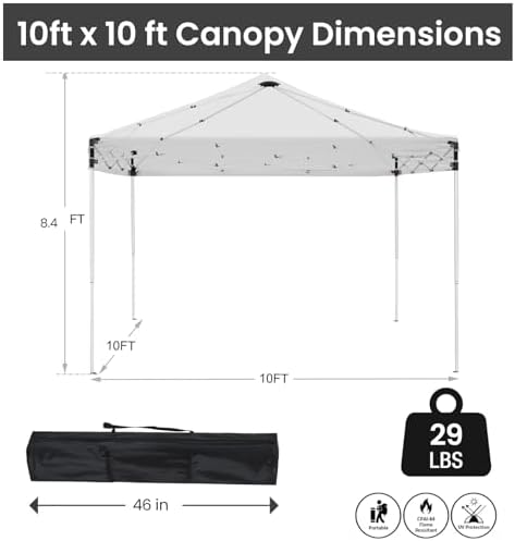 10x10ft Pop Up Canopy Tent, Heavy Duty Waterproof Folding Tent for Camping Parties Events Parties, Outdoor, alternate view 2