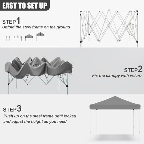 10x10ft Pop Up Canopy Tent, Heavy Duty Waterproof Folding Tent for Camping Parties Events Parties, Outdoor, alternate view 3