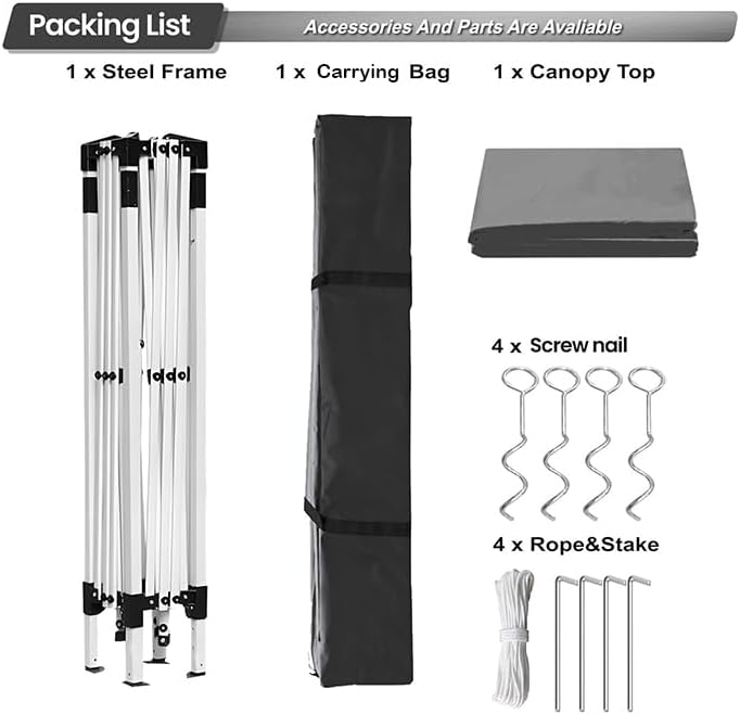 10x10ft Pop Up Canopy Tent, Heavy Duty Waterproof Folding Tent for Camping Parties Events Parties, Outdoor, alternate view 5