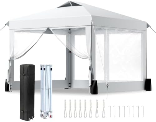 10x10ft Pop-Up Canopy Tent with 4 Removable Clear PVC Sidewalls in 10x10ft in White
