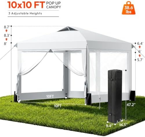 10x10ft Pop-Up Canopy Tent with 4 Removable Clear PVC Sidewalls in 10x10ft in White, alternate view 2