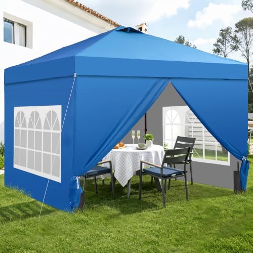 10x10ft Pop-Up Canopy Tent with 4 Side Walls - Easy Setup, Outdoor Portable Gazebo with 4 Ropes, 8 Stakes, 4, alternate view