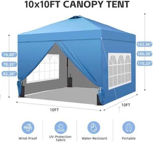 10x10FT Pop-Up Canopy Tent - with 4-Side Walls & Vented Top, Portable Outdoor Event Tent for Garden, Poolside, alternate view