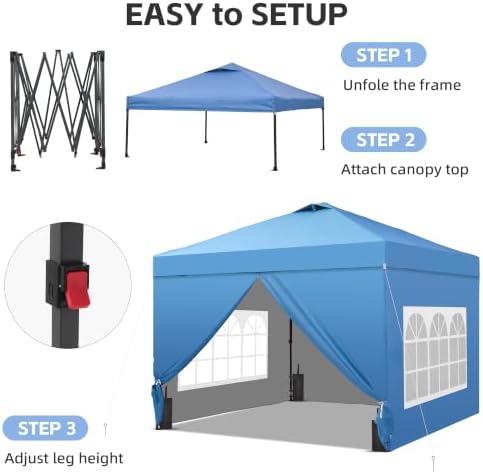 10x10FT Pop-Up Canopy Tent - with 4-Side Walls & Vented Top, Portable Outdoor Event Tent for Garden, Poolside, alternate view