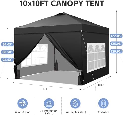 10x10FT Pop-Up Canopy Tent - with 4-Side Walls & Vented Top, Portable Outdoor Event Tent for Garden, Poolside, alternate view