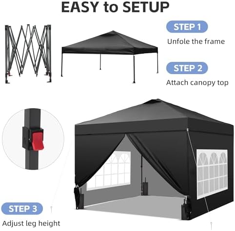 10x10FT Pop-Up Canopy Tent - with 4-Side Walls & Vented Top, Portable Outdoor Event Tent for Garden, Poolside, alternate view