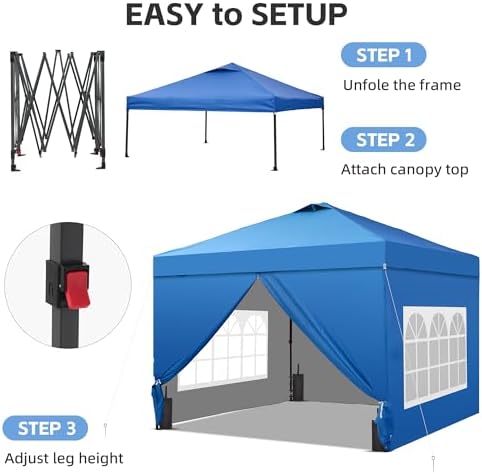 10x10FT Pop-Up Canopy Tent - with 4-Side Walls & Vented Top, Portable Outdoor Event Tent for Garden, Poolside, alternate view