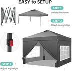 10x10FT Pop-Up Canopy Tent - with 4-Side Walls & Vented Top, Portable Outdoor Event Tent for Garden, Poolside, alternate view