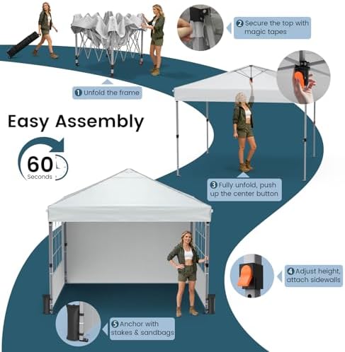 10x10ft Pop Up Canopy Tent with Sidewalls for Events, Parties in 10x10ft, alternate view 4