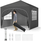 10x10Ft Pop up Canopy with 4 Sidewalls, Gray in 10x10Ft in Gray