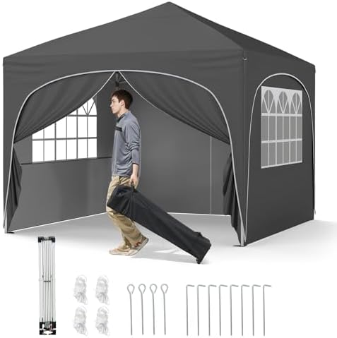 10x10Ft Pop up Canopy with 4 Sidewalls, Gray in 10x10Ft in Gray