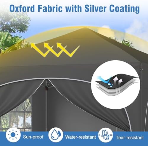 10x10Ft Pop up Canopy with 4 Sidewalls, Gray in 10x10Ft in Gray, alternate view 3