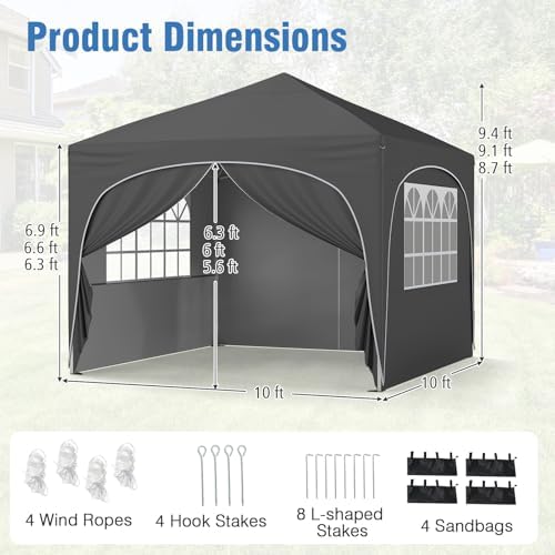 10x10Ft Pop up Canopy with 4 Sidewalls, Gray in 10x10Ft in Gray, alternate view 4