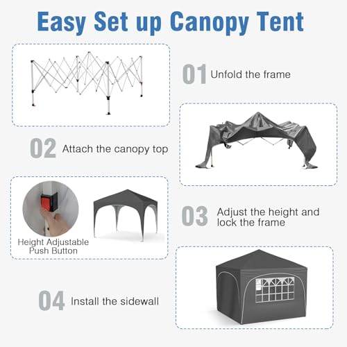 10x10Ft Pop up Canopy with 4 Sidewalls, Gray in 10x10Ft in Gray, alternate view 7