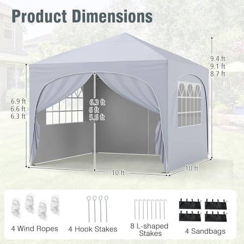 10x10Ft Pop up Canopy with 4 Sidewalls, White in 10x10Ft in White, alternate view 4