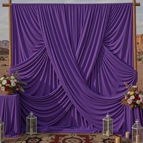 10x10ft Purple Backdrop Curtains for Parties, 2 Panels 5x10ft Wrinkle-Free Polyester Background Curtains for