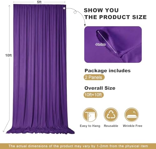 10x10ft Purple Backdrop Curtains for Parties, 2 Panels 5x10ft Wrinkle-Free Polyester Background Curtains for, alternate view