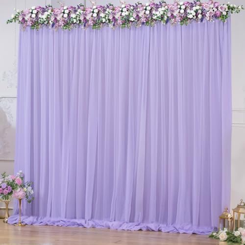 10x10ft Purple Tulle Backdrop Curtain for Parites, Sheer Photo Backdrop Curtains for Wedding Baby Shower