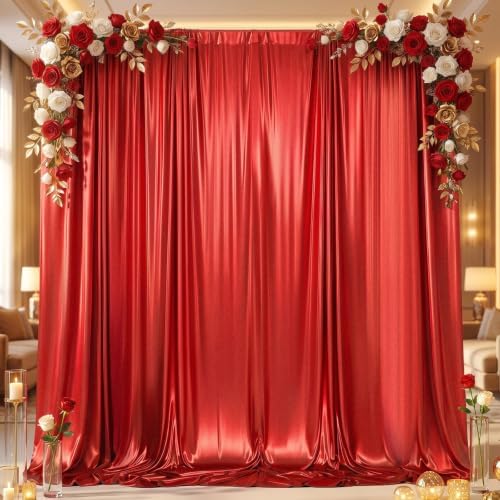 10x10FT Red Backdrop Curtain for Parties Sequin Backdrop Curtain in 5ft x 10ft(2 panels) in Red