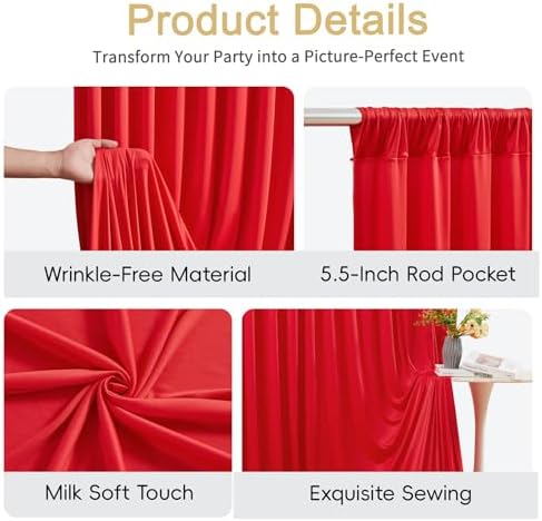 10x10ft Red Backdrop Curtains for Parties Wrinkle Free Fabric Backdrop Curtain Birthday Party Photo Backdrop, alternate view