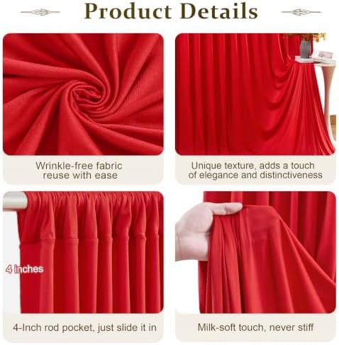 10x10FT Red Backdrop Curtains for Parties, Wrinkle-Free Photo Backdrop Drapes, Background Fabric Drapes for, alternate view 6