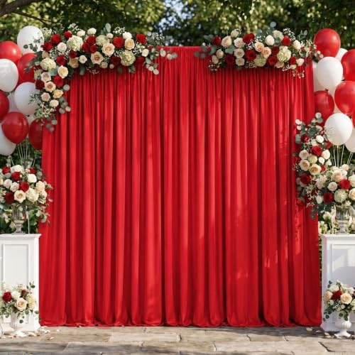 10x10FT Red Backdrop Curtains for Wedding Parties, Ultra Drapey & Silky Drapes for Backdrop Skin-Friendly & Soft