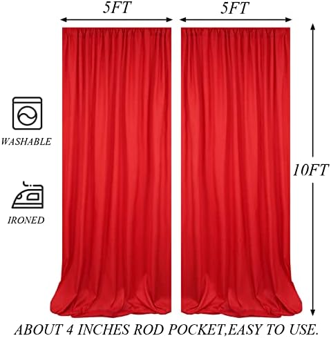 10x10ft Red Polyester Backdrop Curtain 2 Panels Party Wedding in 5x10FT 2pcs in Red, alternate view 2