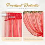 10x10ft Red Tulle Backdrop Curtain with Lights String for Parites, Sheer Photo Backdrop Curtains with Lights for, alternate