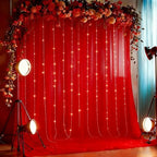 10x10ft Red Tulle Backdrop Curtain with Lights String for Parites, Sheer Photo Backdrop Curtains with Lights for, alternate
