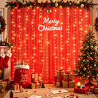 10x10ft Red Tulle Backdrop Curtain with Lights String for Parites, Sheer Photo Backdrop Curtains with Lights for, alternate