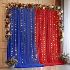 10x10ft Royal Blue Red Tulle Backdrop Curtain with Lights String for Parites, Sheer Backdrop Curtains for